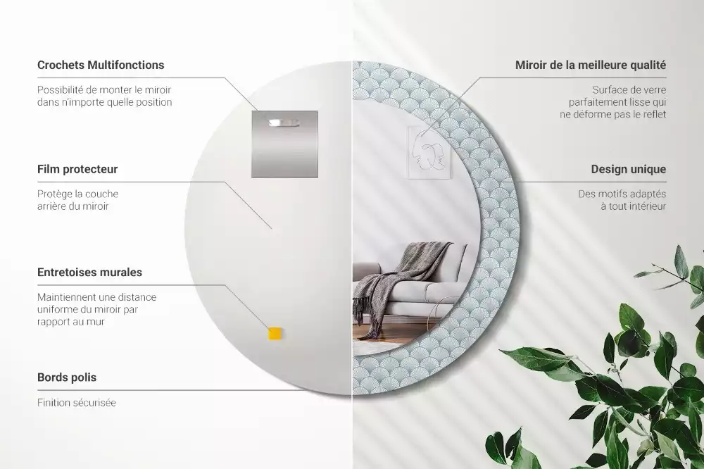 Miroir rond imprimé Motif vintage rétro