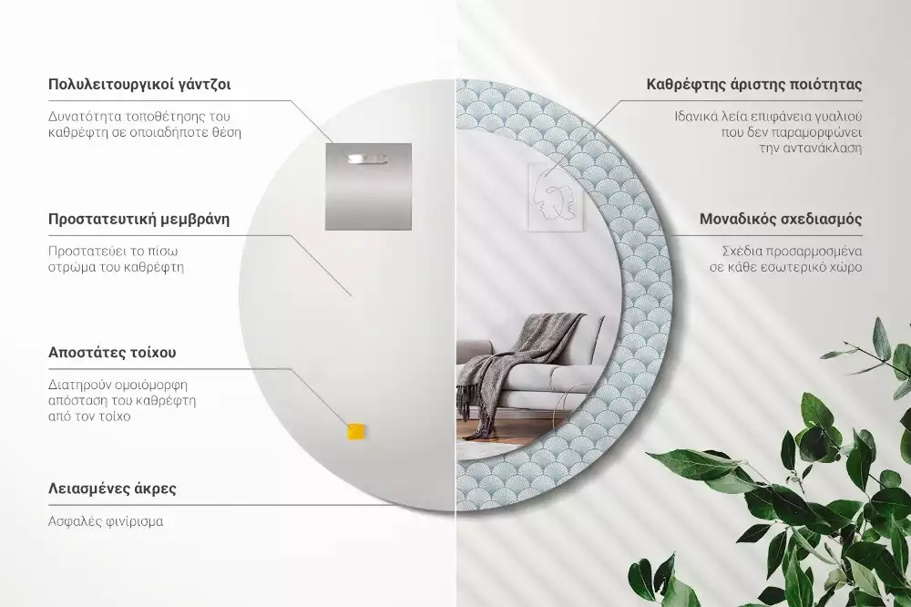 Miroir rond imprimé Motif vintage rétro