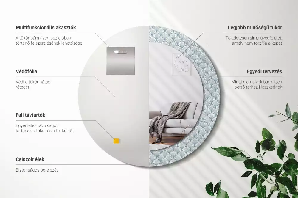 Miroir rond imprimé Motif vintage rétro