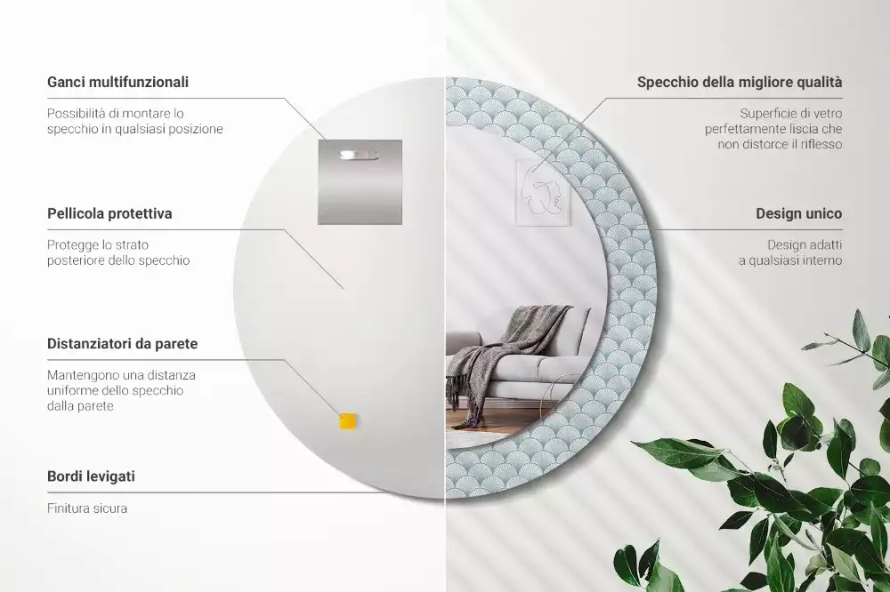 Miroir rond imprimé Motif vintage rétro