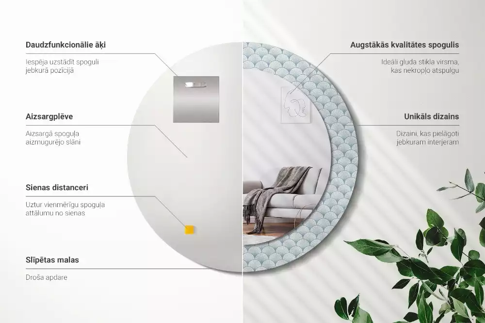 Miroir rond imprimé Motif vintage rétro