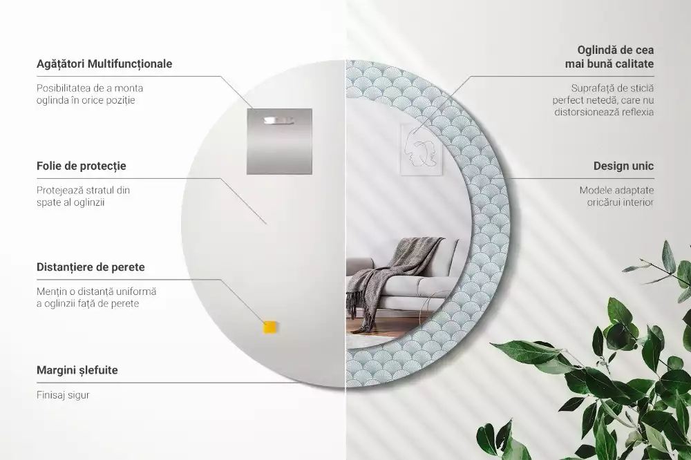 Miroir rond imprimé Motif vintage rétro