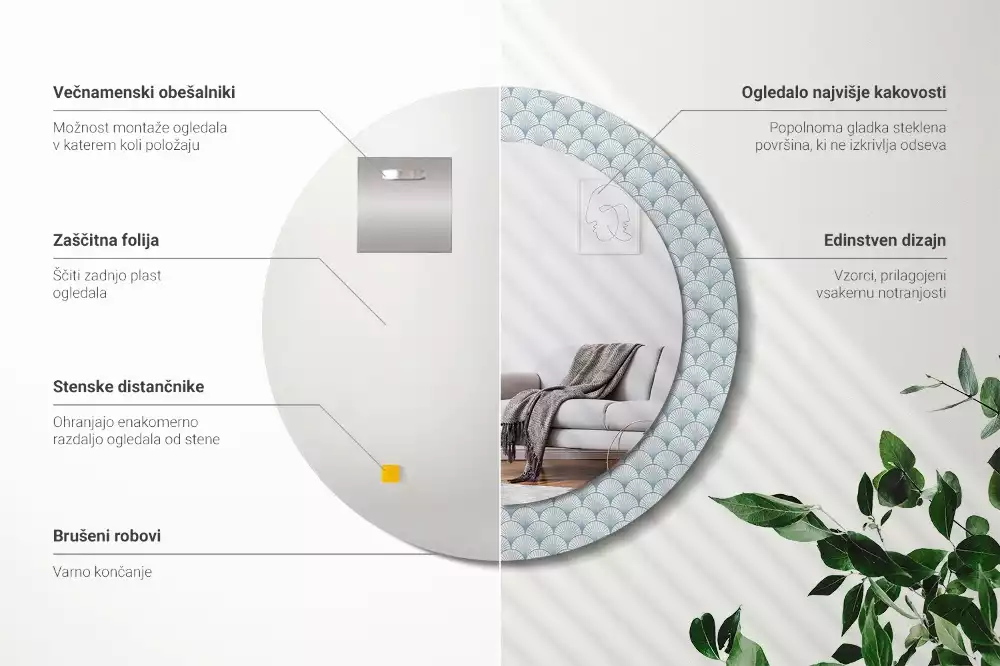 Miroir rond imprimé Motif vintage rétro