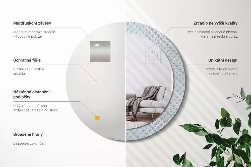 Miroir rond imprimé Motif vintage rétro