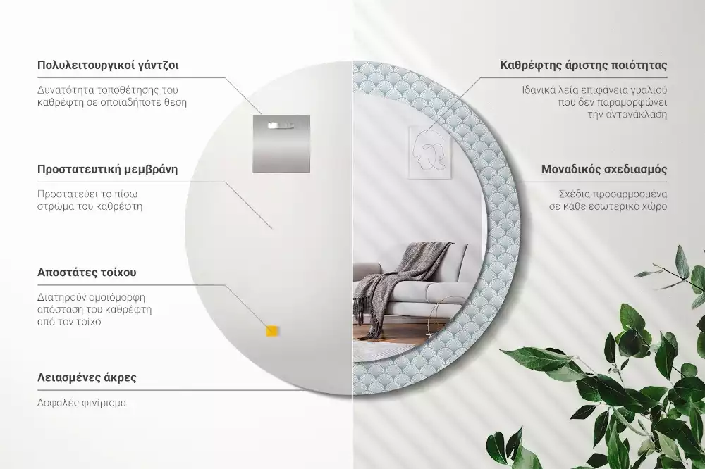 Miroir rond imprimé Motif vintage rétro