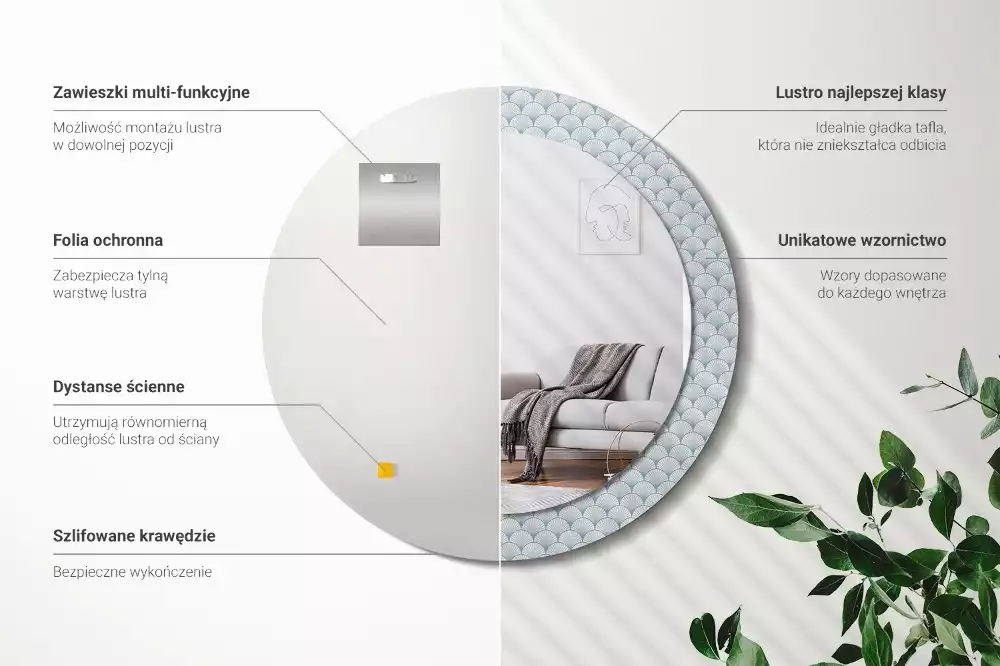 Miroir rond imprimé Motif vintage rétro