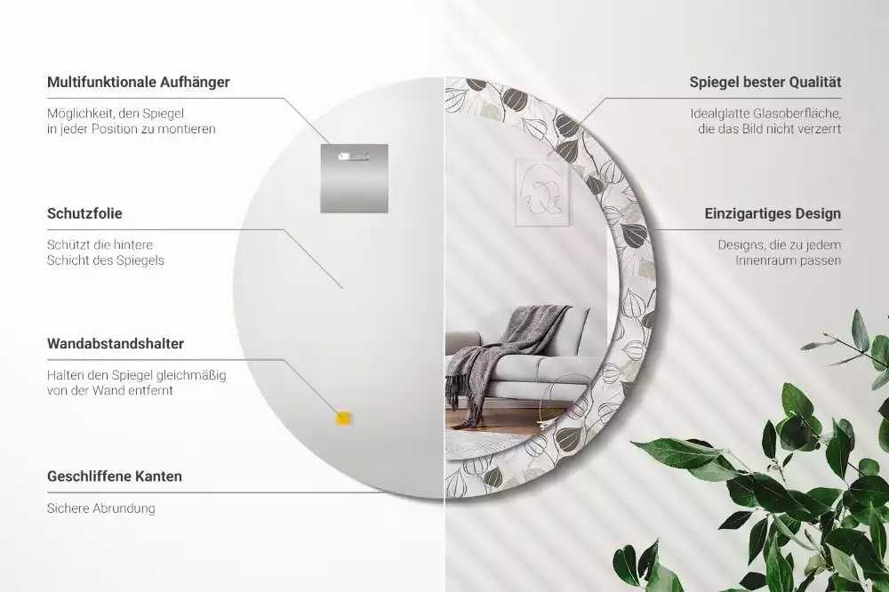 Miroir rond avec décoration Fleurs abstraites