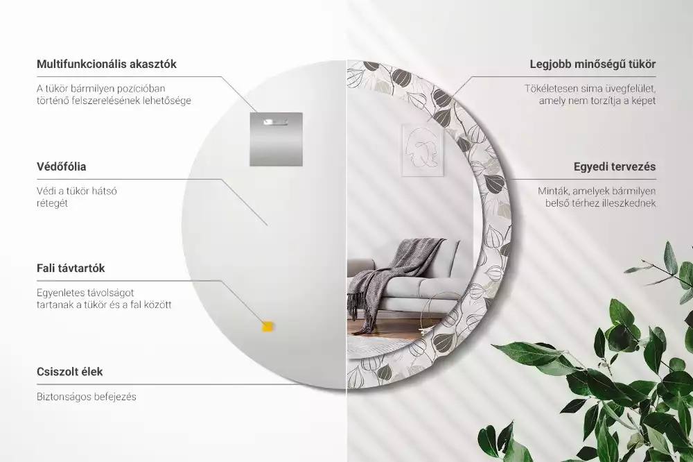 Miroir rond avec décoration Fleurs abstraites