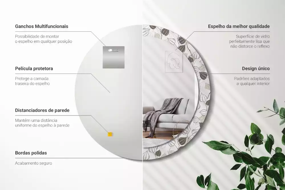 Miroir rond avec décoration Fleurs abstraites