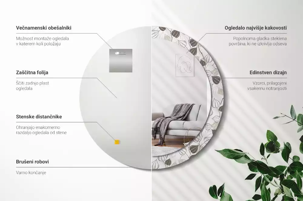 Miroir rond avec décoration Fleurs abstraites