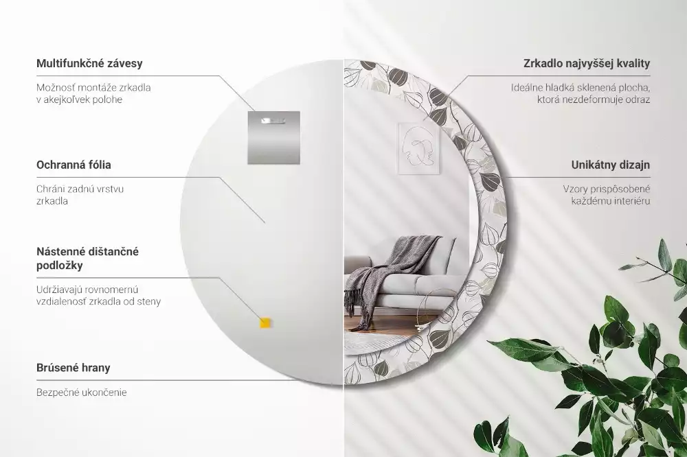 Miroir rond avec décoration Fleurs abstraites