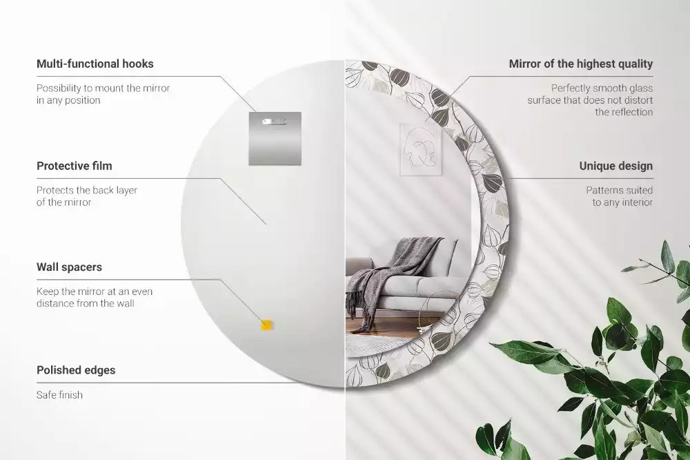 Miroir rond avec décoration Fleurs abstraites