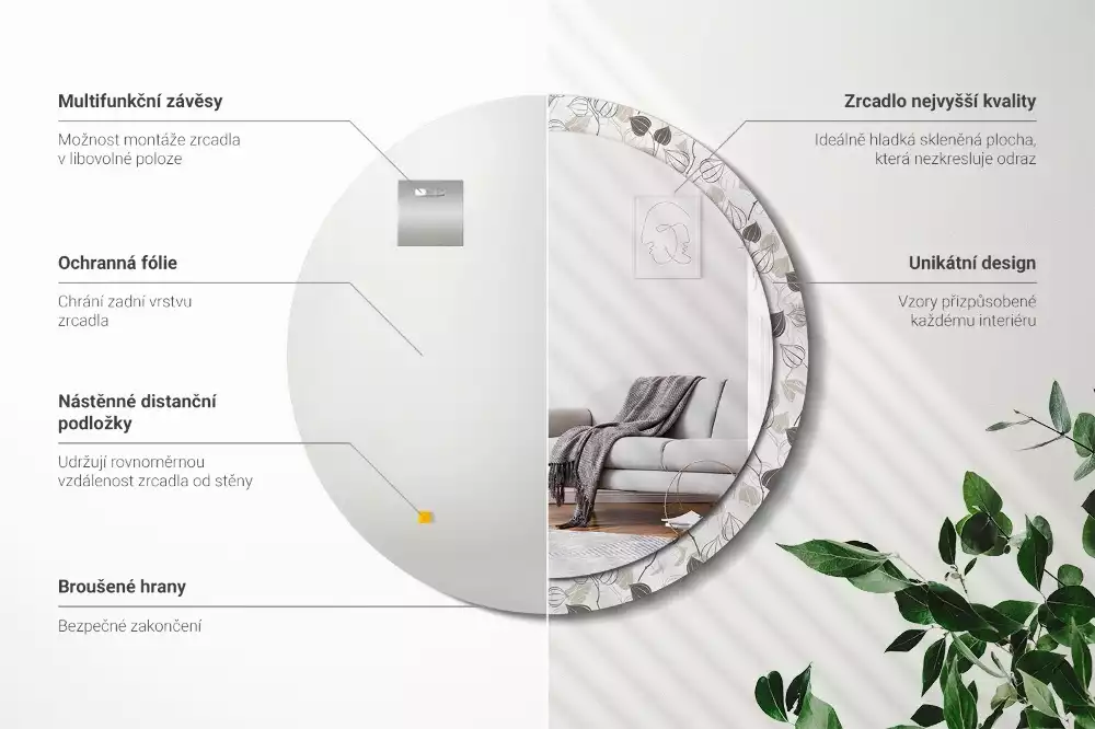 Miroir rond avec décoration Fleurs abstraites