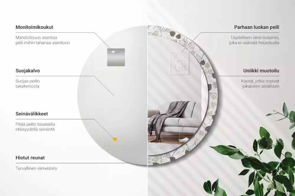 Miroir rond avec décoration Fleurs abstraites