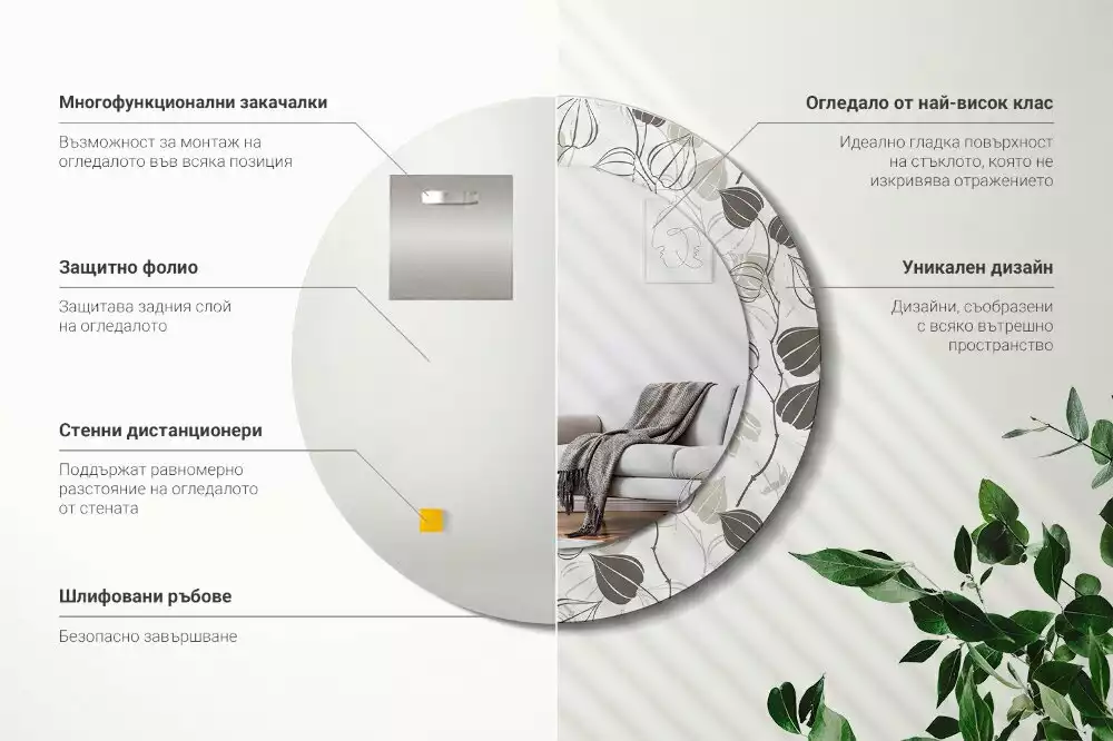 Miroir rond avec décoration Fleurs abstraites