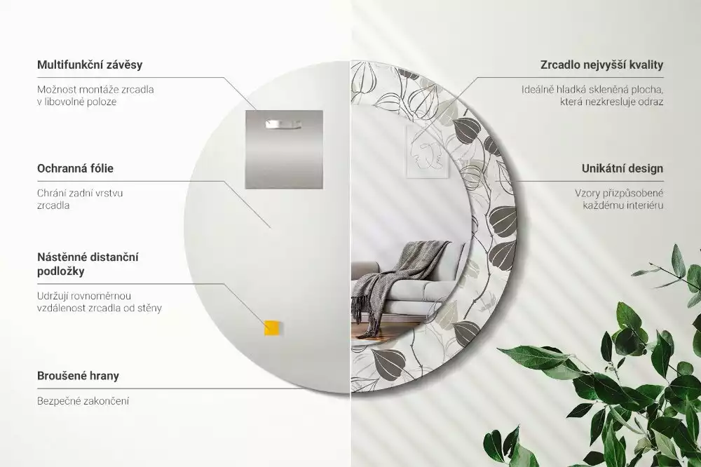 Miroir rond avec décoration Fleurs abstraites