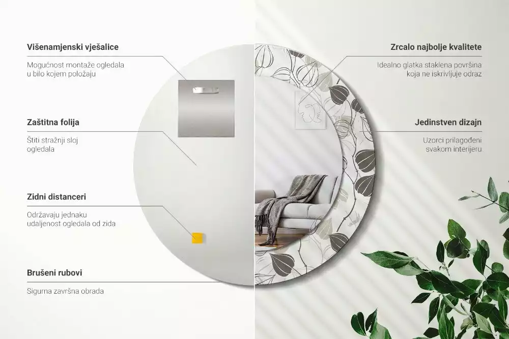 Miroir rond avec décoration Fleurs abstraites