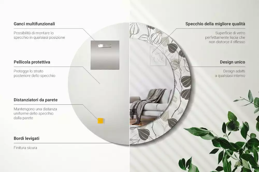 Miroir rond avec décoration Fleurs abstraites