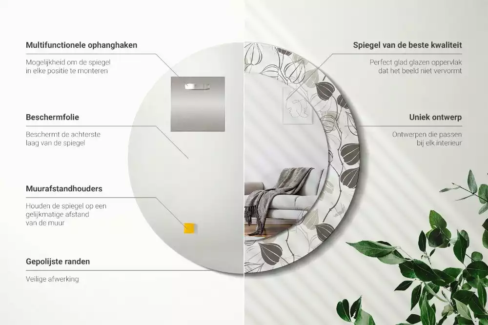 Miroir rond avec décoration Fleurs abstraites