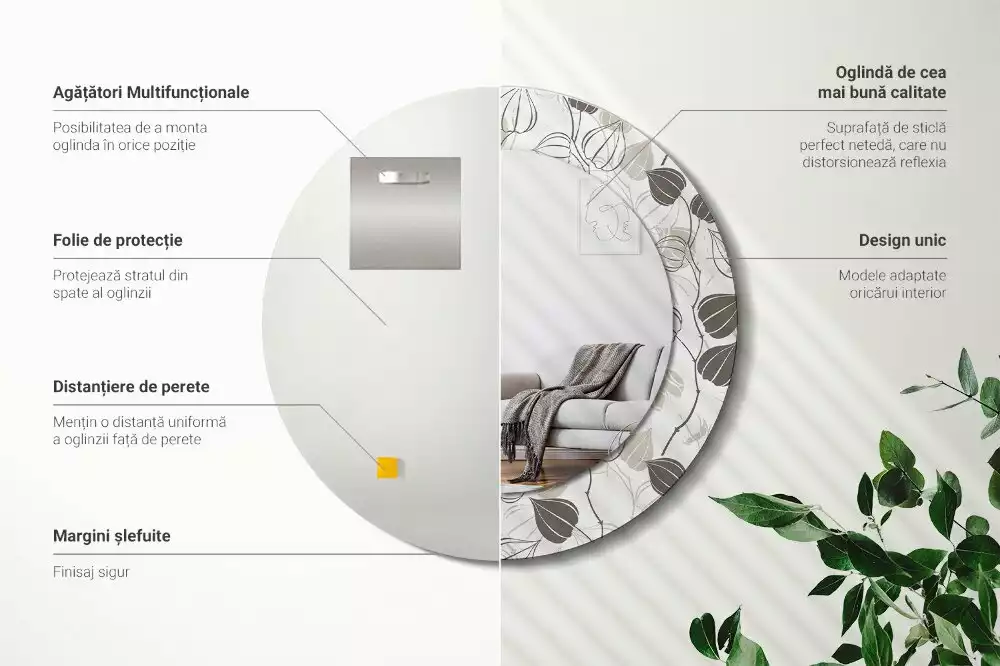 Miroir rond avec décoration Fleurs abstraites