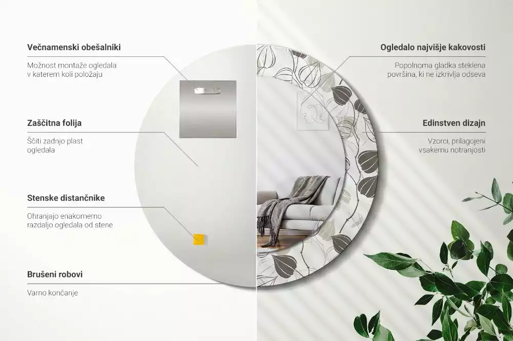 Miroir rond avec décoration Fleurs abstraites