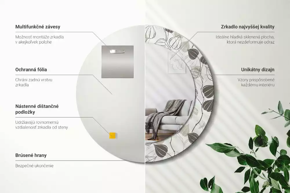 Miroir rond avec décoration Fleurs abstraites