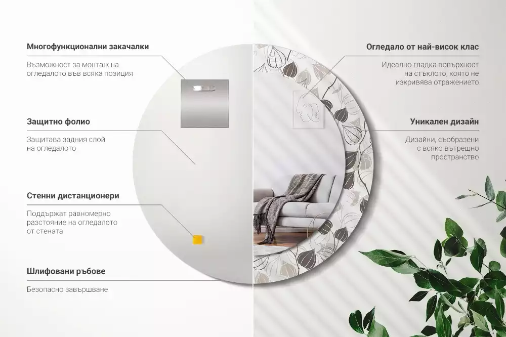 Miroir rond avec décoration Fleurs abstraites