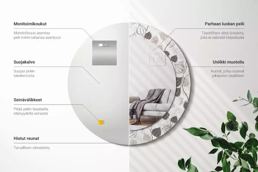 Miroir rond avec décoration Fleurs abstraites