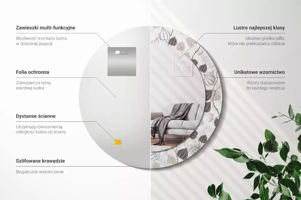 Miroir rond avec décoration Fleurs abstraites