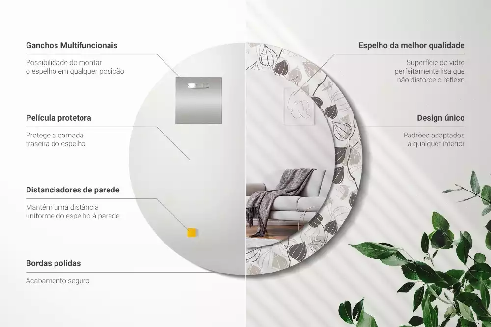 Miroir rond avec décoration Fleurs abstraites