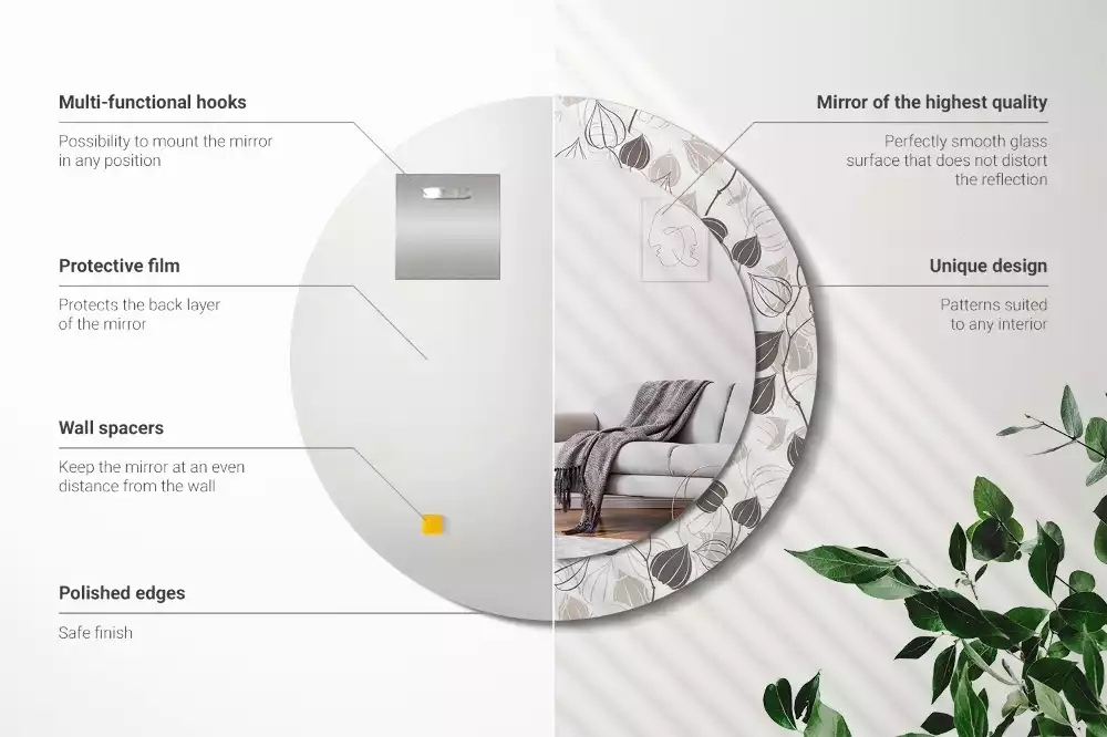 Miroir rond avec décoration Fleurs abstraites