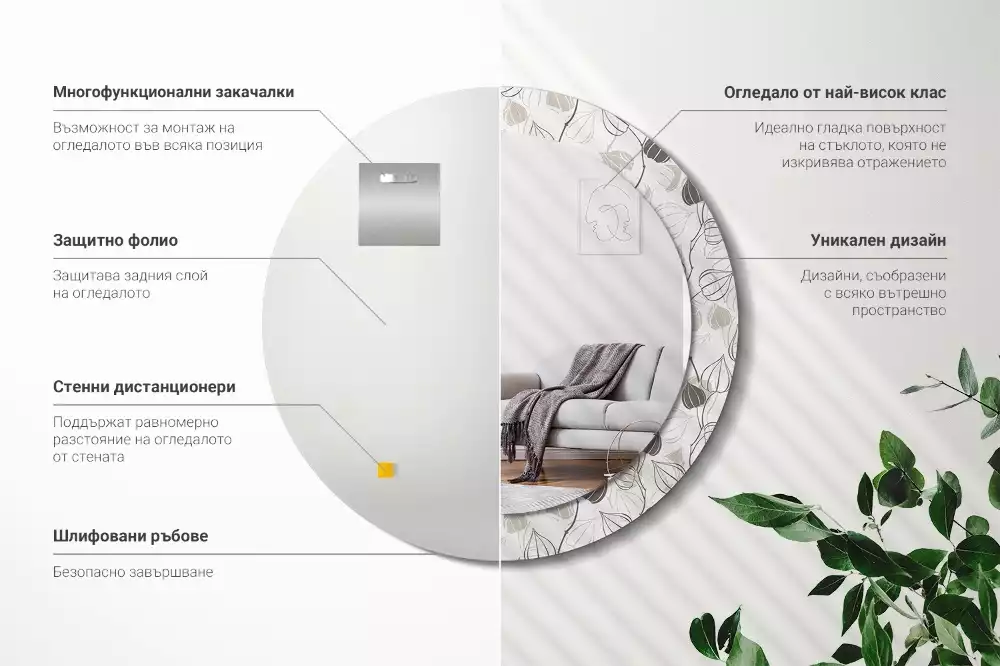 Miroir rond avec décoration Fleurs abstraites