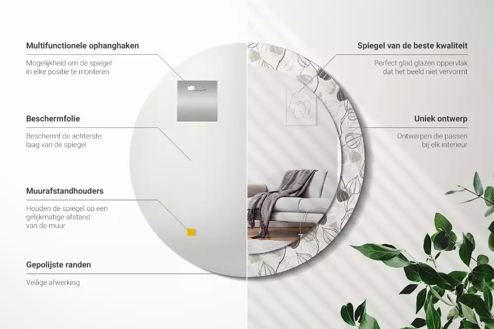 Miroir rond avec décoration Fleurs abstraites
