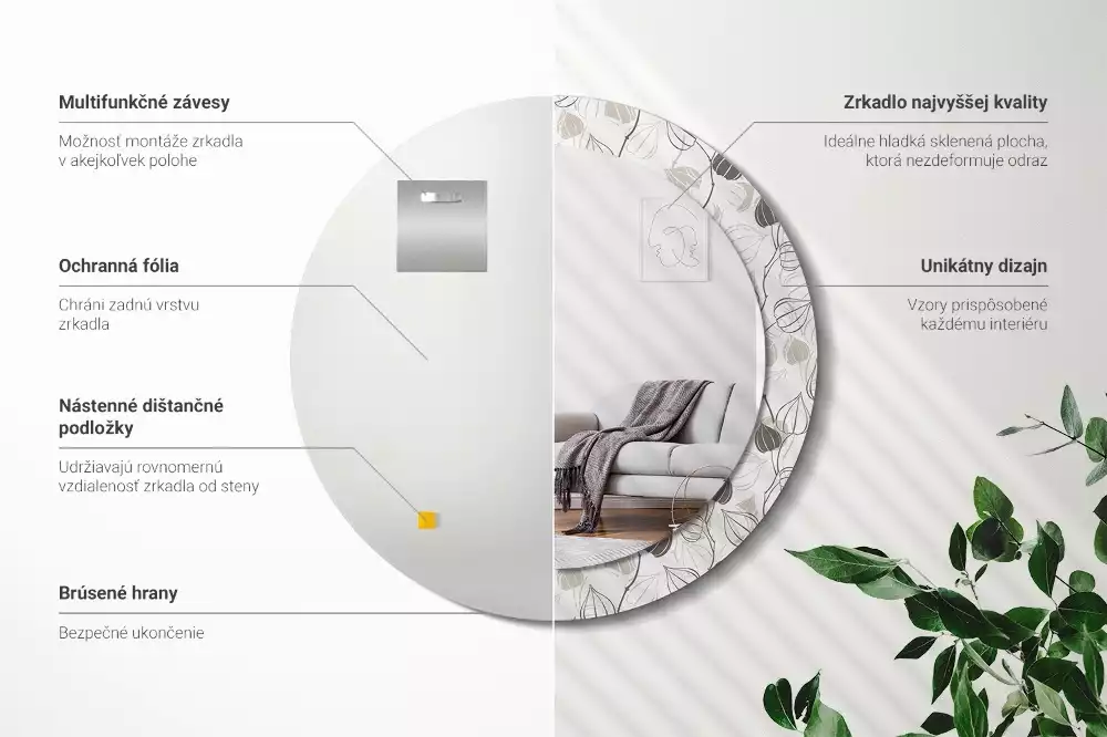 Miroir rond avec décoration Fleurs abstraites