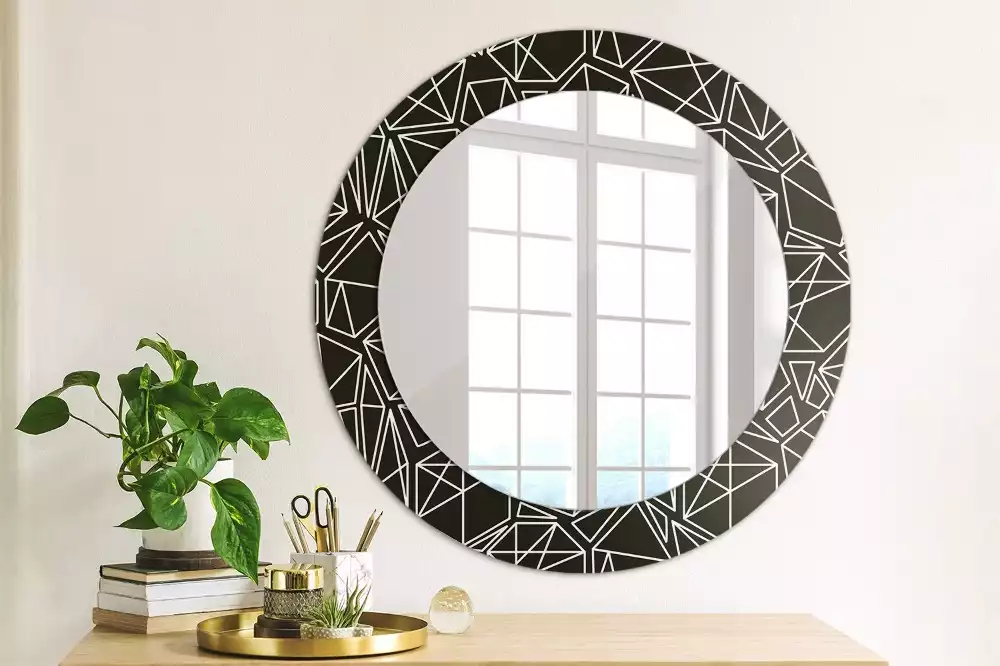 Miroir rond cadre avec impression Motif géométrique