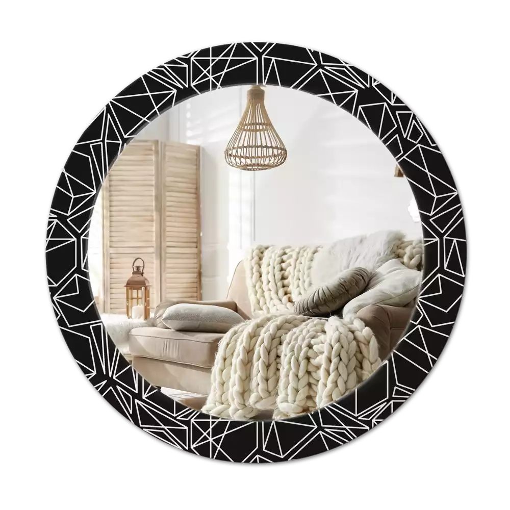 Miroir rond cadre avec impression Motif géométrique