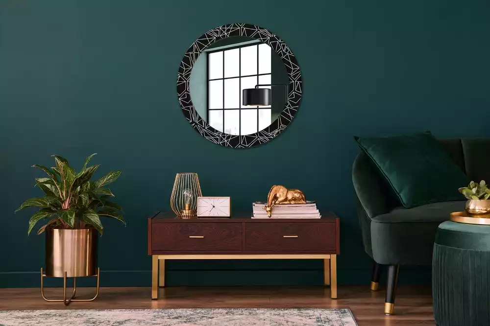 Miroir rond cadre avec impression Motif géométrique