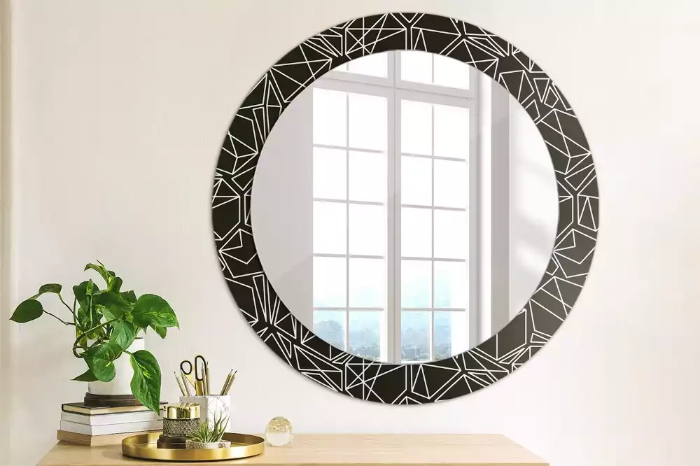 Miroir rond cadre avec impression Motif géométrique