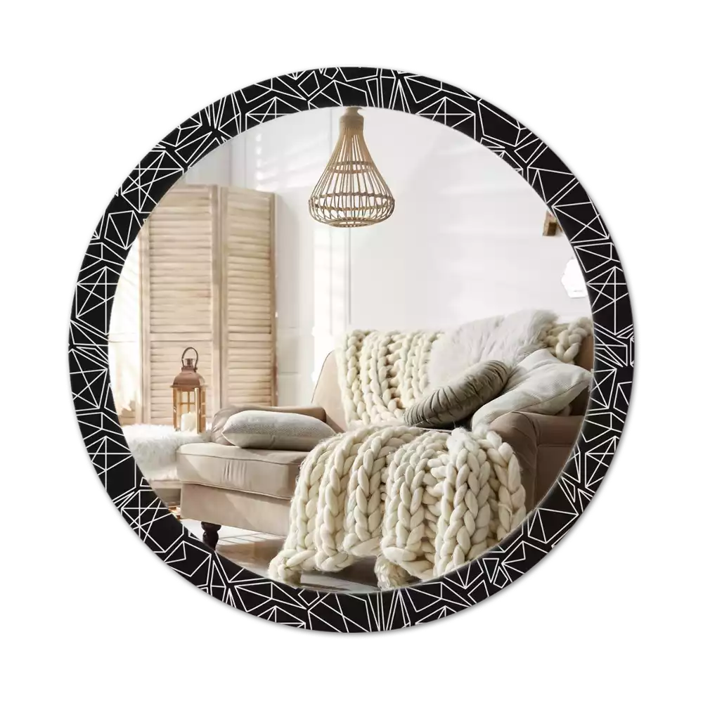 Miroir rond cadre avec impression Motif géométrique