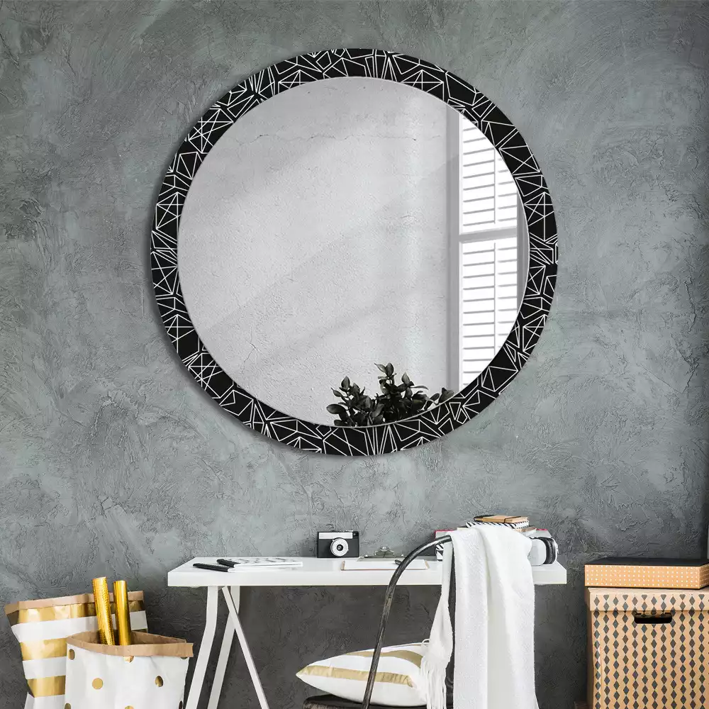 Miroir rond cadre avec impression Motif géométrique