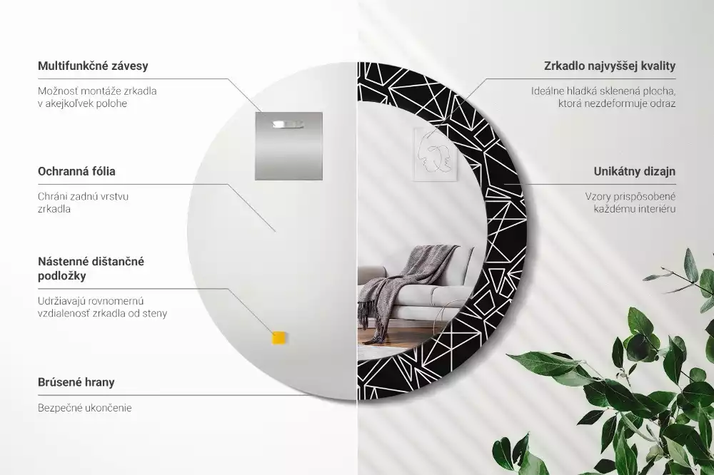 Miroir rond cadre avec impression Motif géométrique