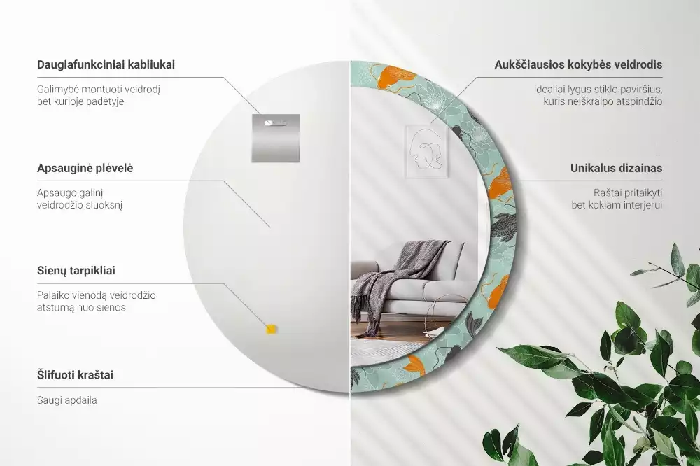 Miroir rond avec décoration Carpe koï