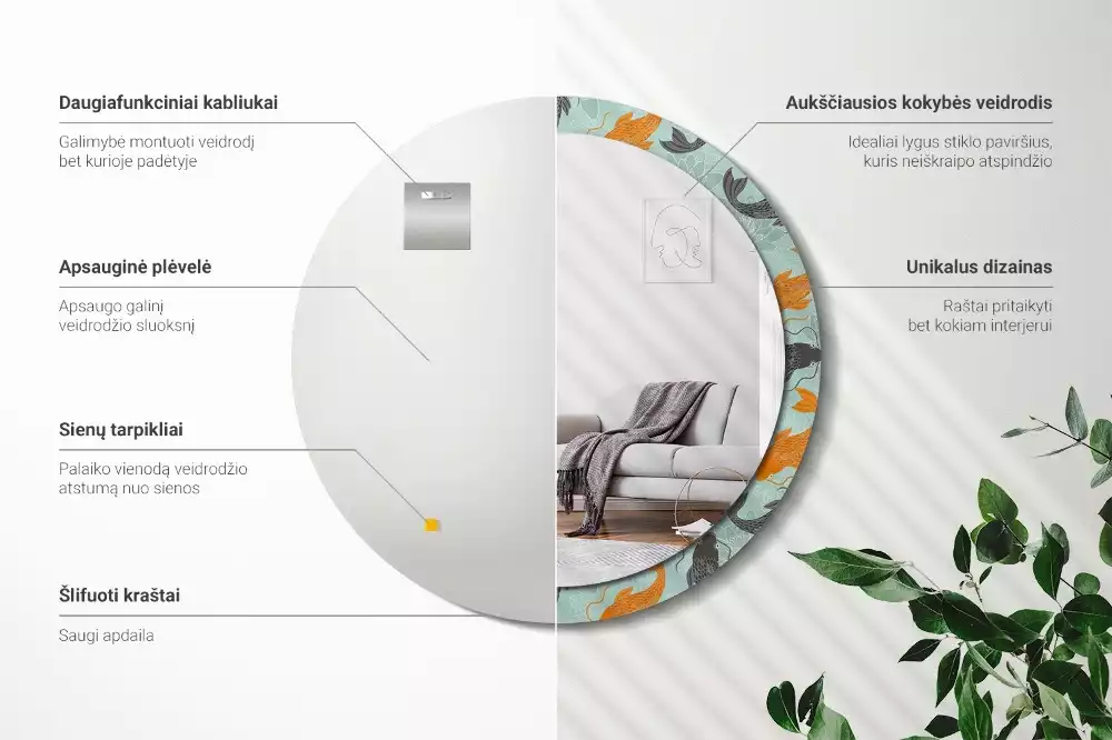 Miroir rond avec décoration Carpe koï