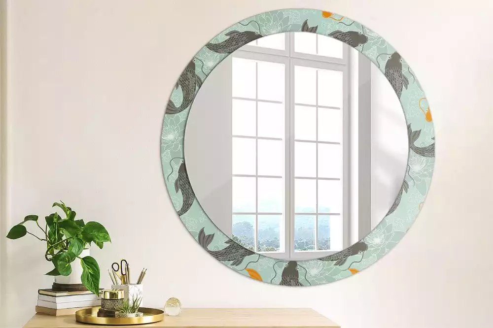Miroir rond avec décoration Carpe koï