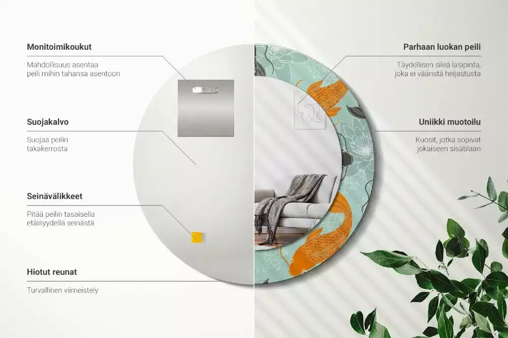 Miroir rond avec décoration Carpe koï