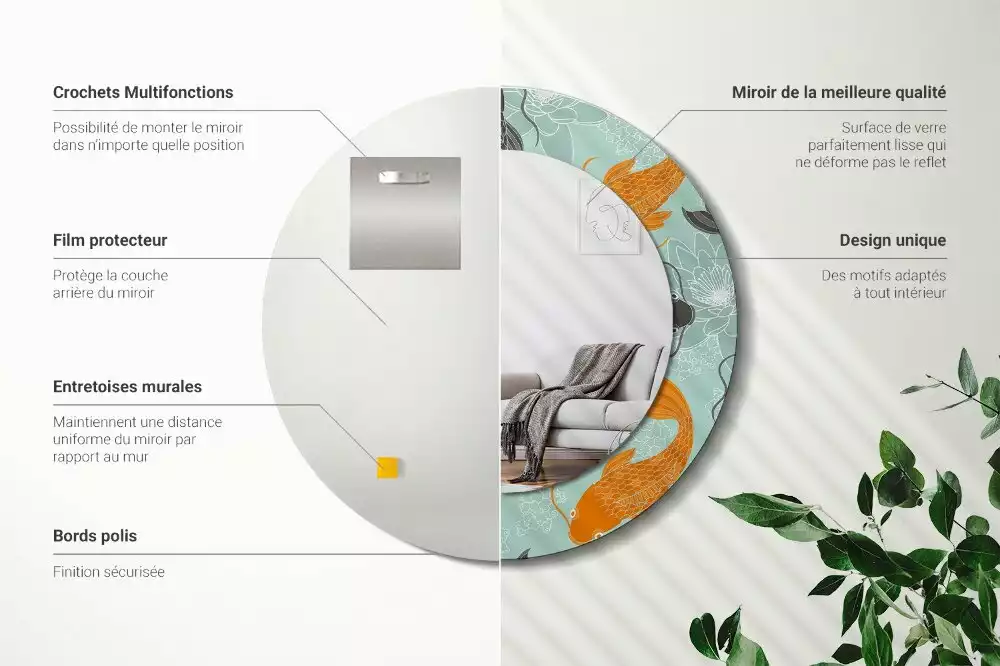 Miroir rond avec décoration Carpe koï