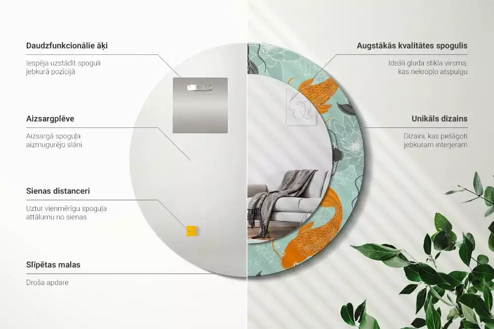 Miroir rond avec décoration Carpe koï