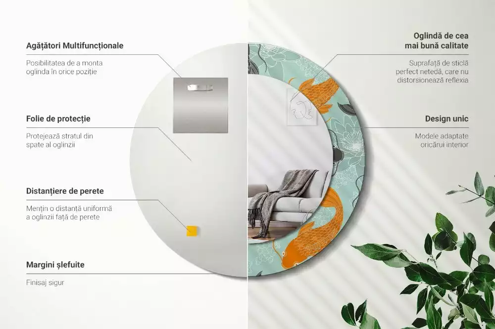 Miroir rond avec décoration Carpe koï