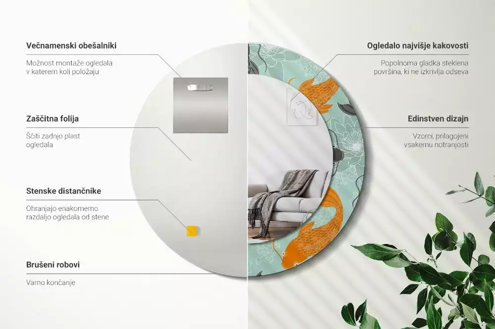 Miroir rond avec décoration Carpe koï