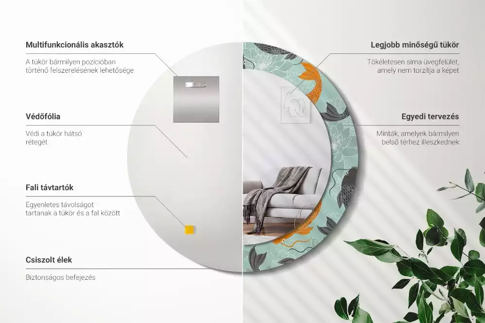 Miroir rond avec décoration Carpe koï